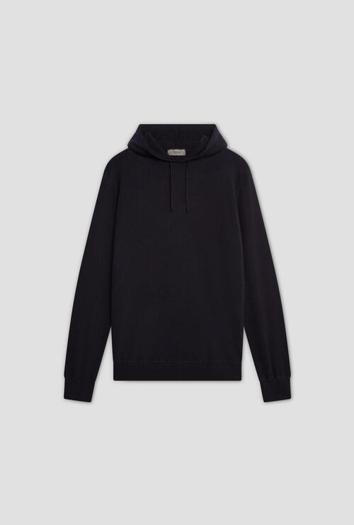 Carded wool hoodie Navy Blue